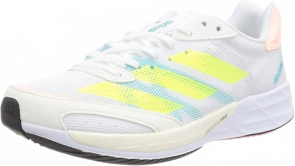 NEW ADIDAS women's adizero adios 6 running shoes in white/pulse slime/light flas